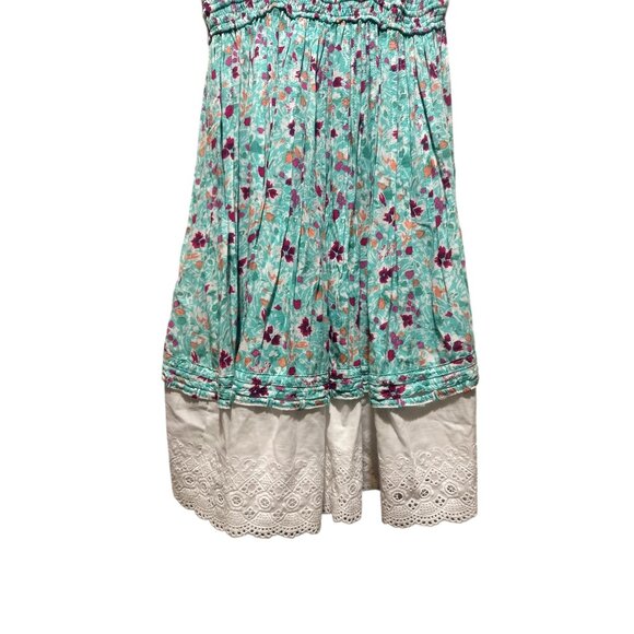 Poupette St.Barth Floral Midi Dress Women Small Aqua Elastic Waist Tassel Resort - Picture 10 of 16